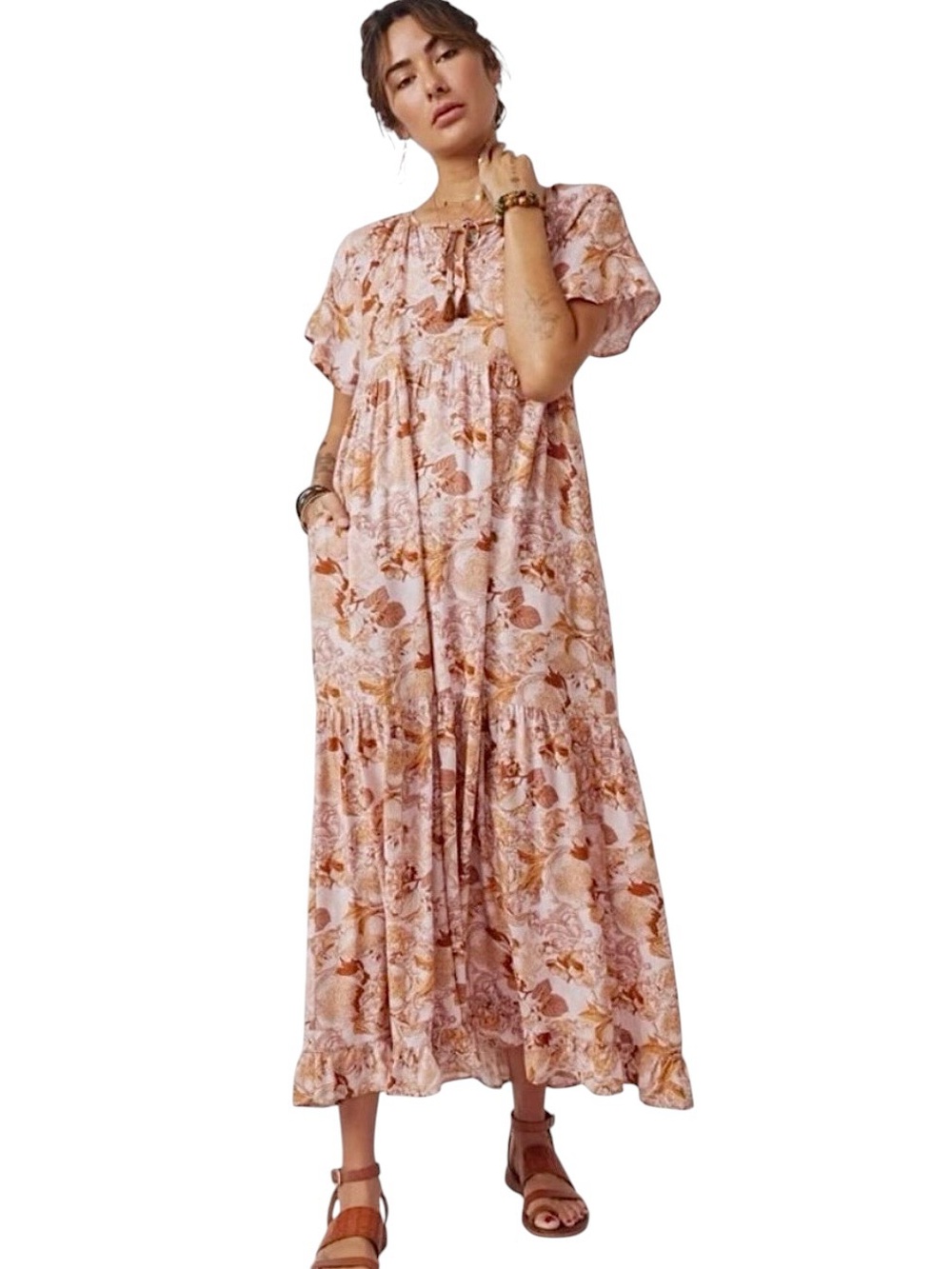 Hayden Floral Sierra Maxi Dress Plus 1X NWT Boho Relaxed Flowy Resort Pink